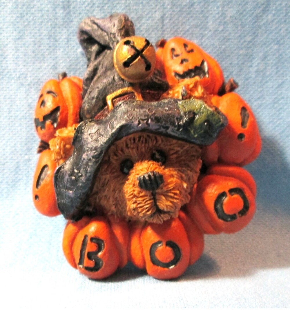 Vintage Boyds Teddy Bear & Boo Pumpkin JOL Halloween Pin 3-D Classic Brooch